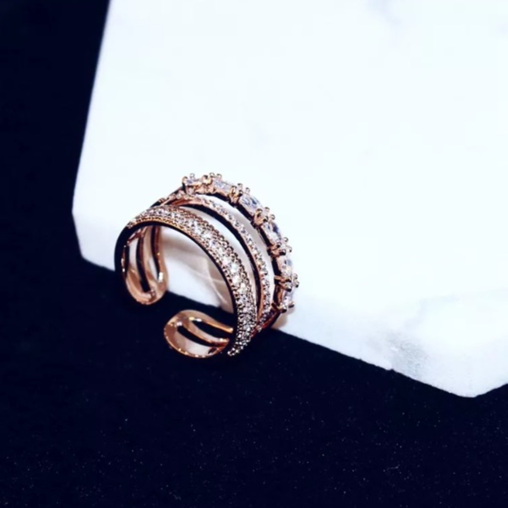 Rose Gold Stackable Diamond Open Adjustable Ring - Picture 4 of 8